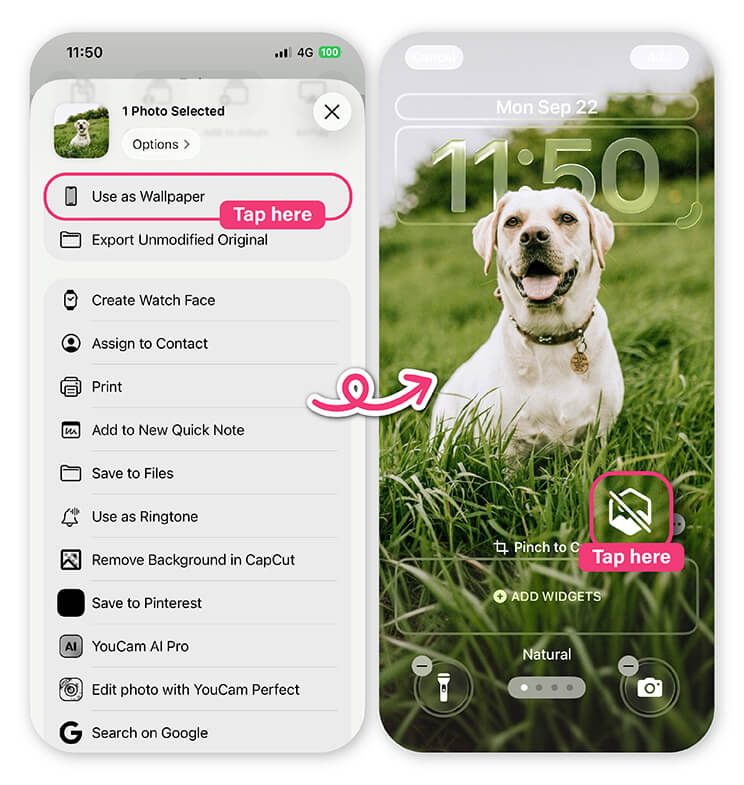 Demonstração do efeito de profundidade em um papel de parede 3D para iPhone.