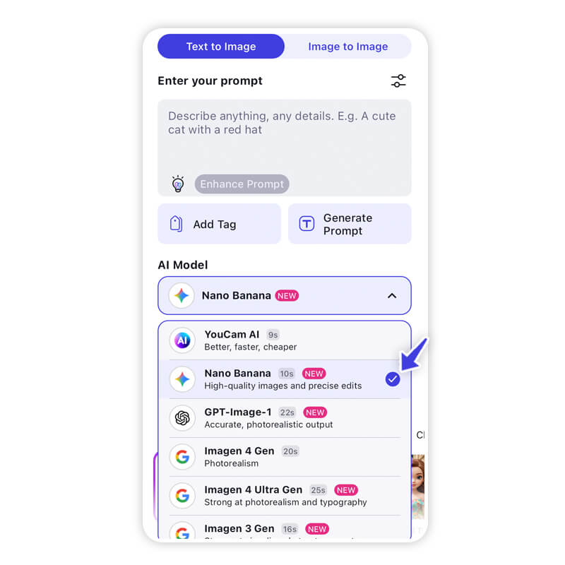 Select Different AI Models to Try Out the Best Result on YouCam AI Pro