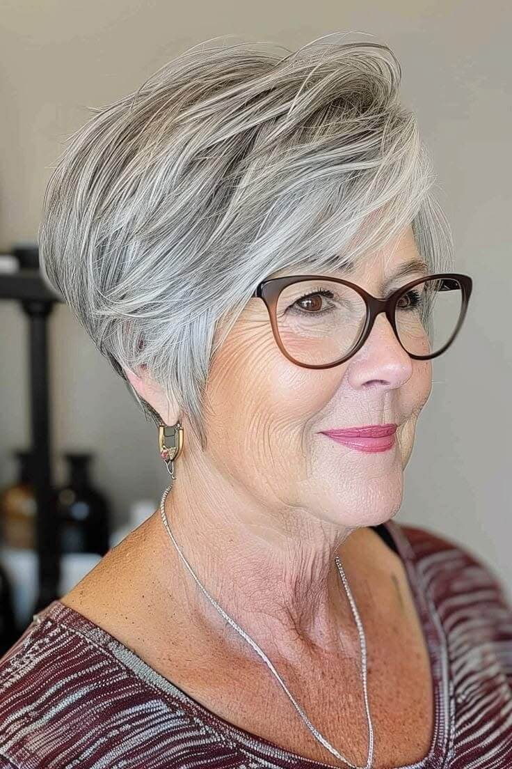Best hairstyle for women over 60 with glasses - Wedge Cut
