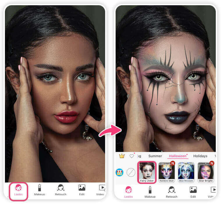 Filtro de palhaço gótico com maquiagem escura