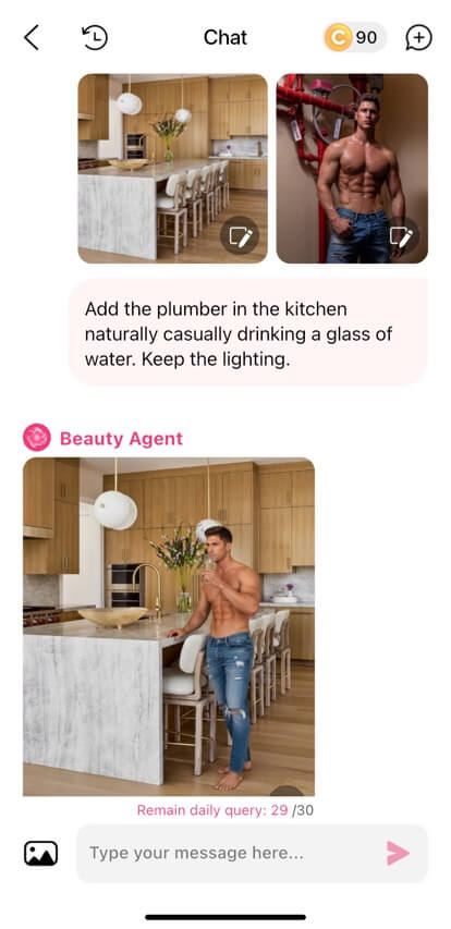 Type in prompt to create AI shirtless plumber photo