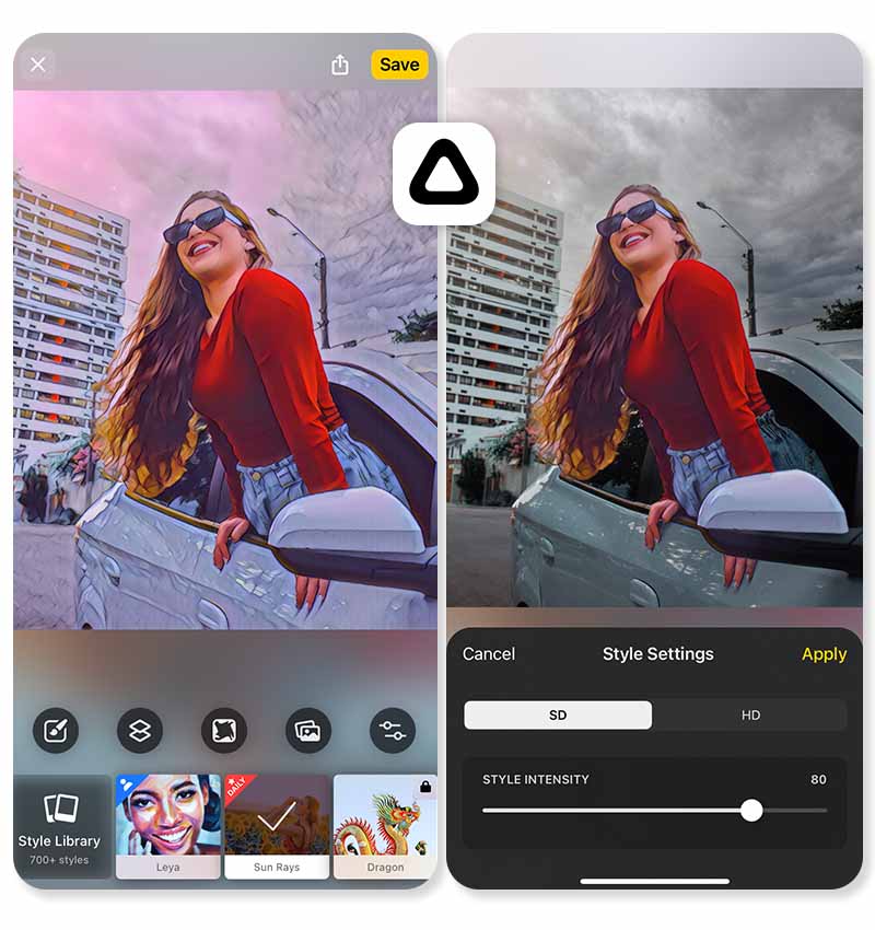 Interface de Prisma : filtres photo
