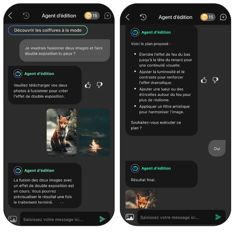 Agent d'Edition YouCam Perfect : fusionner deux images