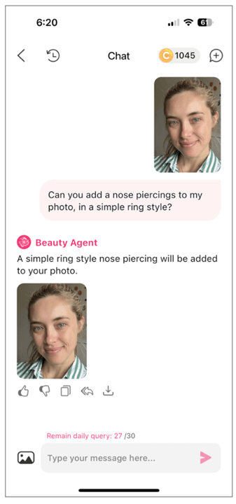 Customize piercing filter with YouCam Makeup's Beauty Agent feature