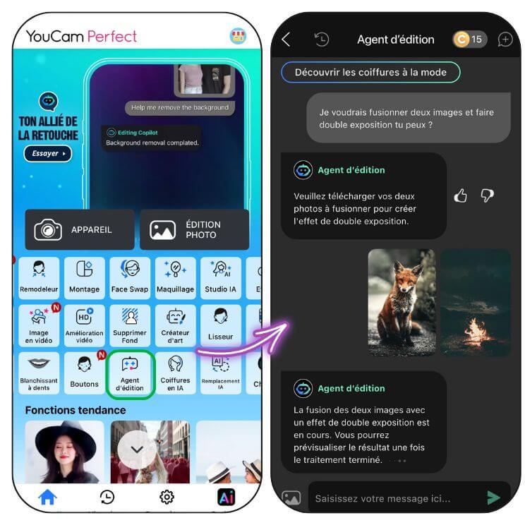 Agent d'édition : superposer deux photos et fusionner deux photos pour double exposition