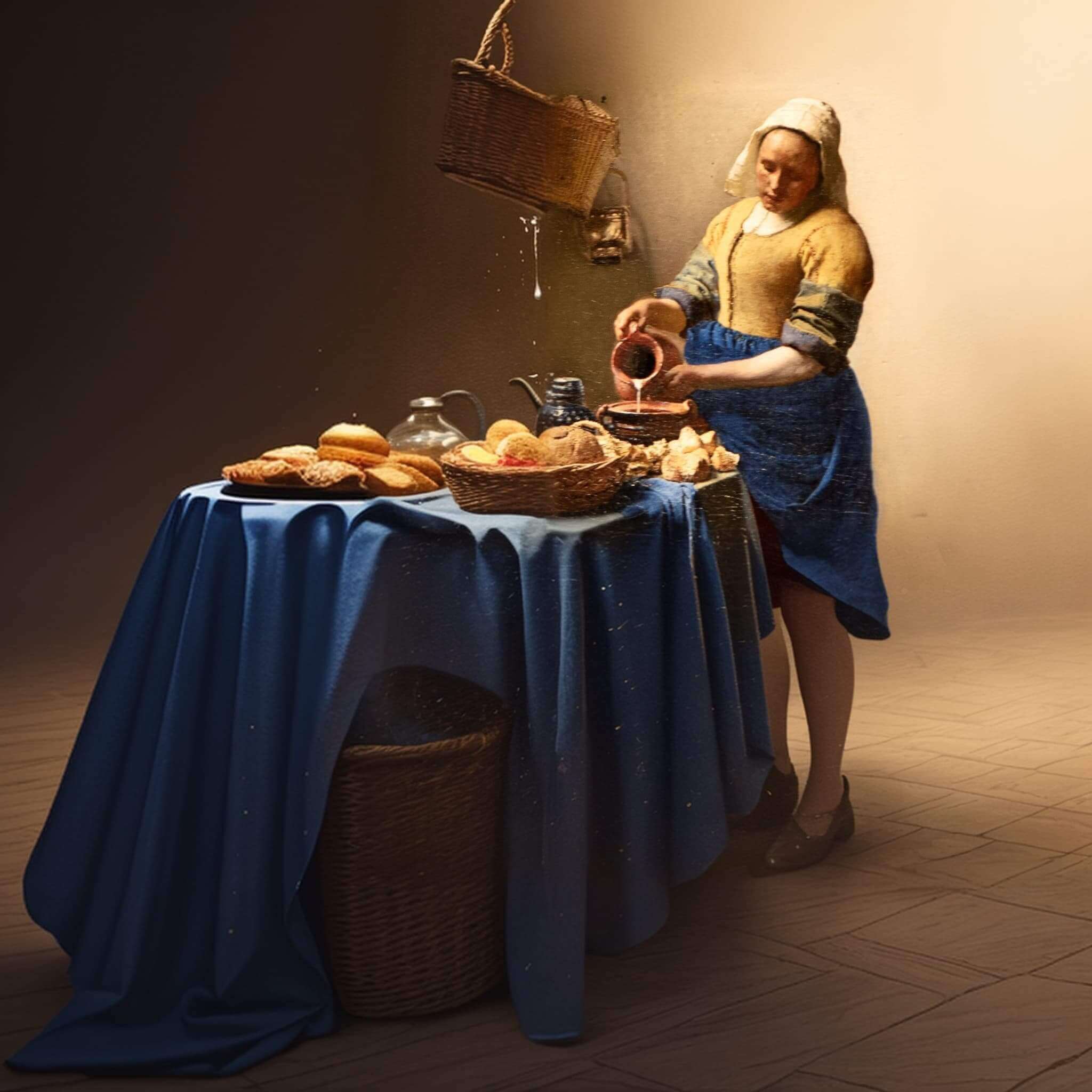 AIが拡張した「牛乳を注ぐ女」の絵