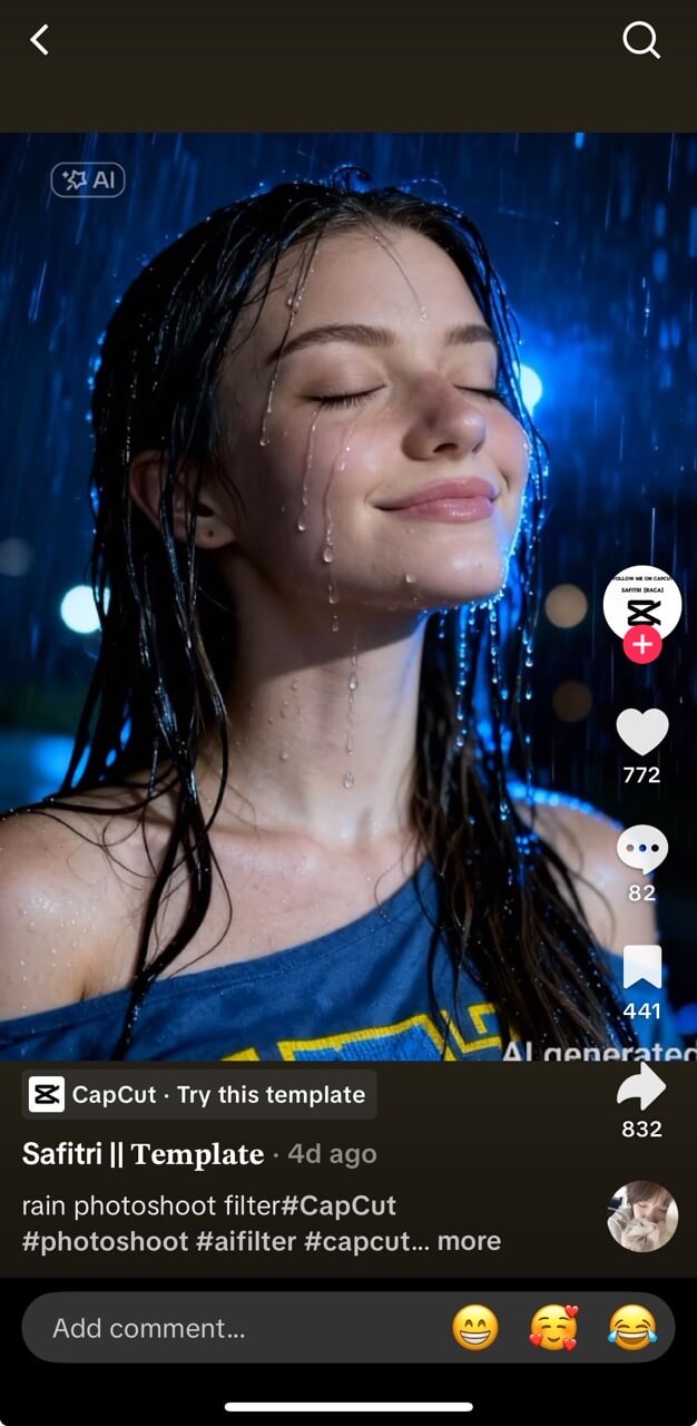 Rain Photoshoot Filter on CapCut (No Prompt Needed)