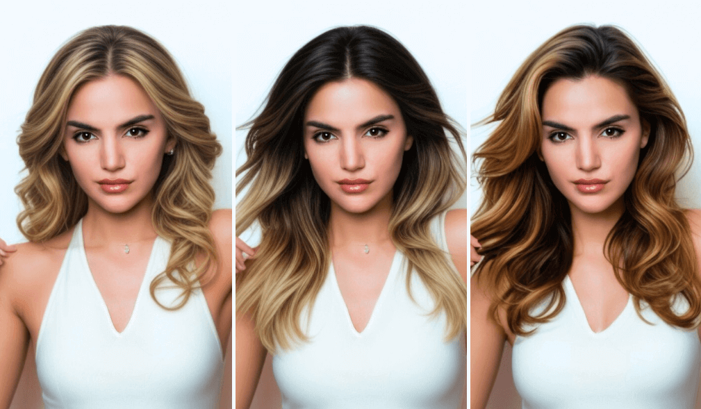 Pessoa testando um filtro de luzes no cabelo com o simulador de mechas YouCam Makeup.