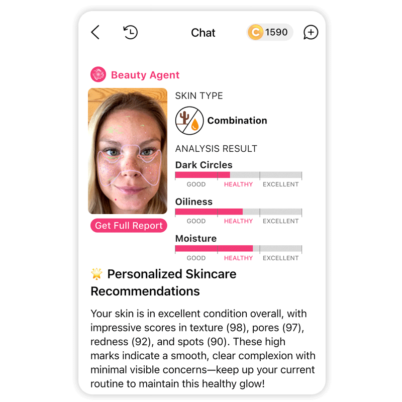Talk with the Beauty Agent in YouCam Makeup app to understand your skin concerns better.