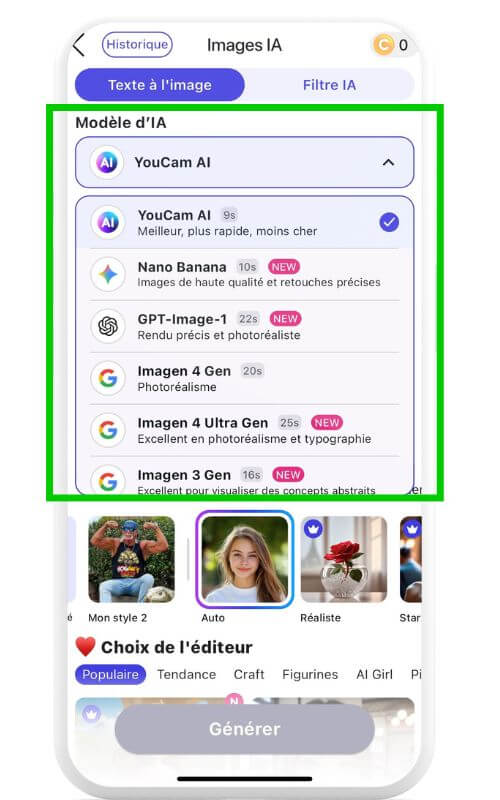 Créer image IA Youcam AI Pro, Nano Banana