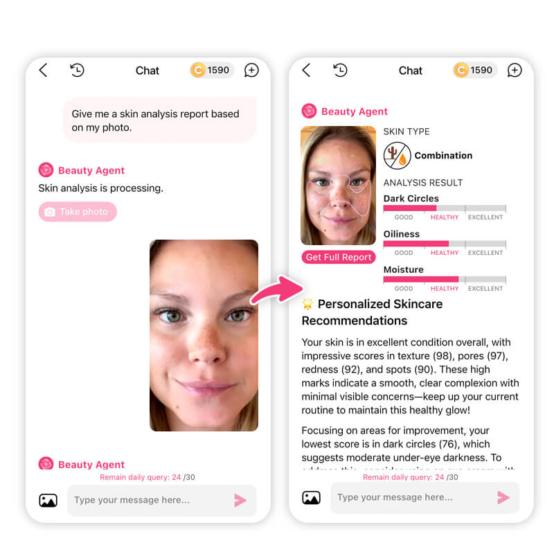 Assess your skin's health with AI skin analysis and Beauty Agent.