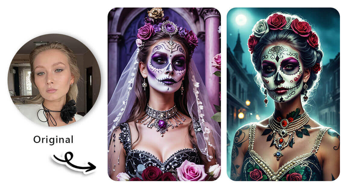 filtro de calavera que se parece a Catrina