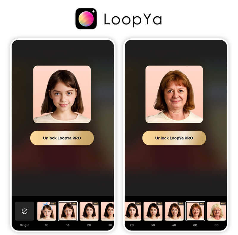 App de Envelhecimento: LoopYa Simulador de envelhecimento do aplicativo LoopYa.