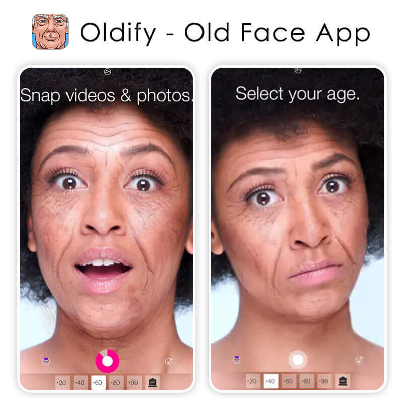 App de Envelhecimento: Oldify Aplicativo Oldify para simular envelhecimento de rosto.