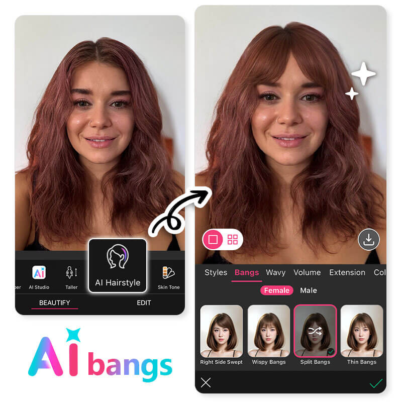 Try the best ai curtain bangs filter on your photo
