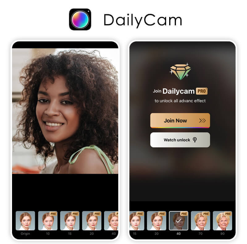 App de Envelhecimento: DailyCam Exemplo de foto envelhecida no app DailyCam.