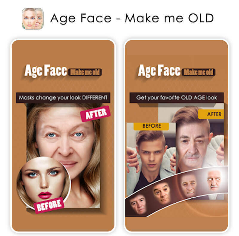 App de Envelhecimento: Age Face - Make Me Old Aplicativo Age Face que mostra a pessoa mais velha.