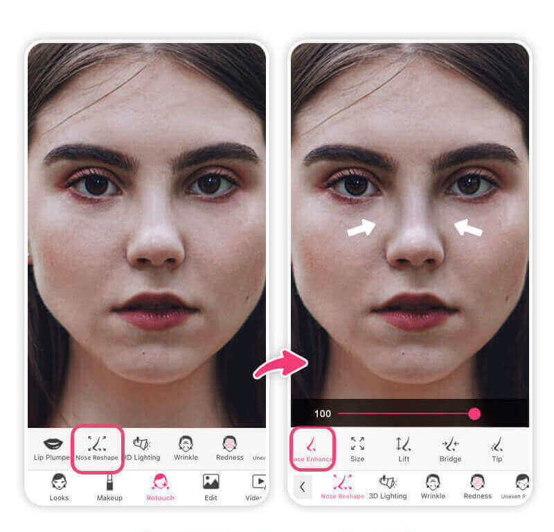 Enhance nose shape in photos with a nose job filter