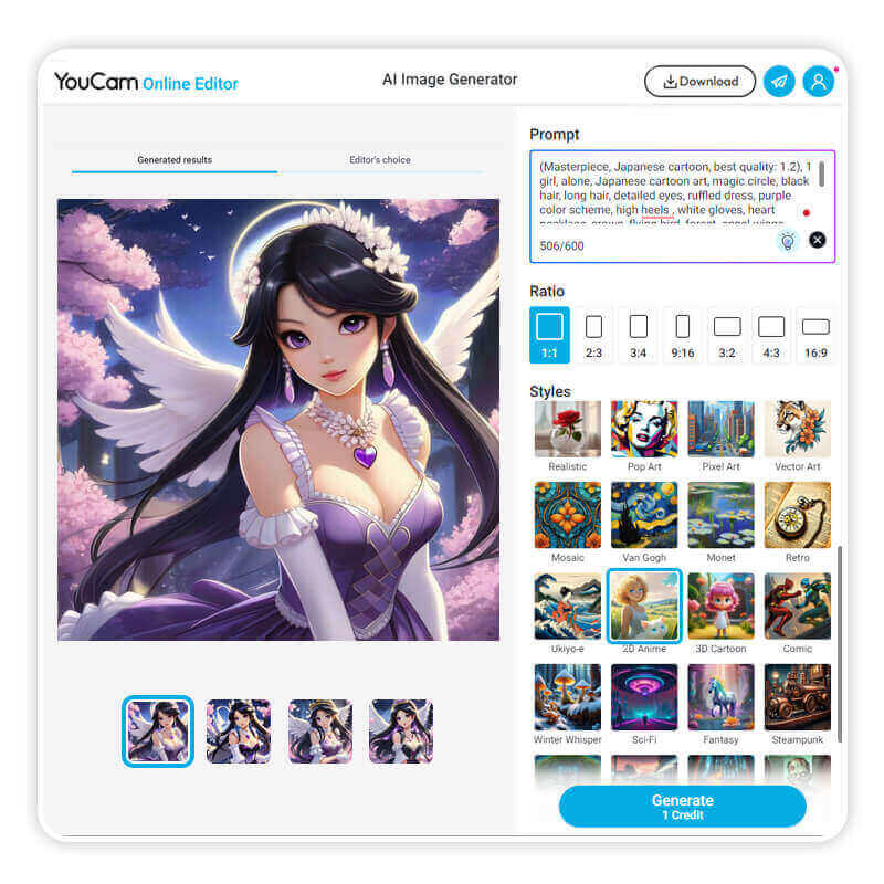 Edite Arte com IA Sensual Online: YouCam Online Editor Interface do YouCam Online Editor mostrando uma imagem de IA sensual sendo editada.