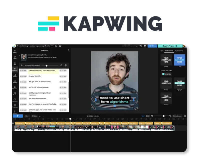 KI-Video-Editor: KAPWING Screenshot des Kapwing Online-Video-Editors.