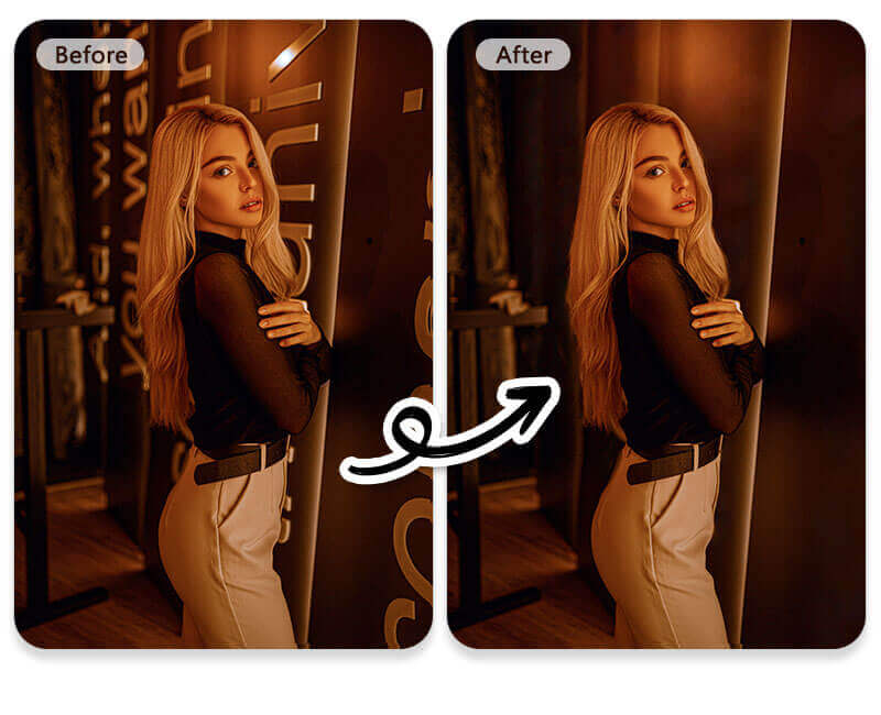 Foto comparando o antes e depois de tirar escrita de uma imagem.