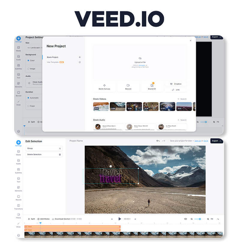 KI-Video-Editor: Veed.io Screenshot des VEED.io Online-Video-Editors.