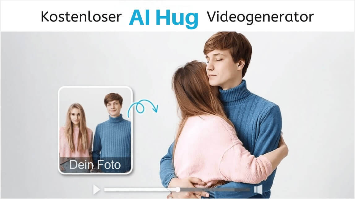 Vorher-Nachher-Darstellung einer KI-Umarmung mit dem YouCam AI Hug Generator: Aus einem einfachen Foto wird ein realistisches Umarmungsvideo generiert