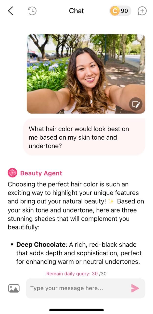Free hair color analysis with YouCam Makeup Beauty Agent