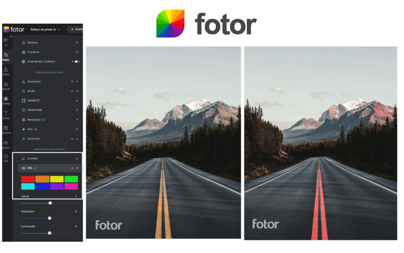 Changer couleur image en ligne avec Fotor