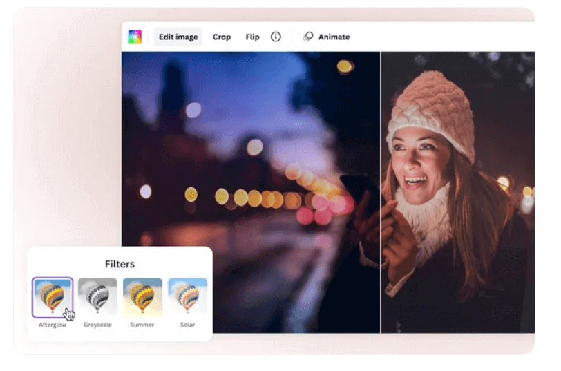 Canva : changer couleur image en ligne via filtres photos