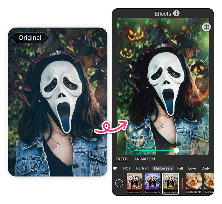 Layer on additional Halloween effects on your Ghostface filter photo.