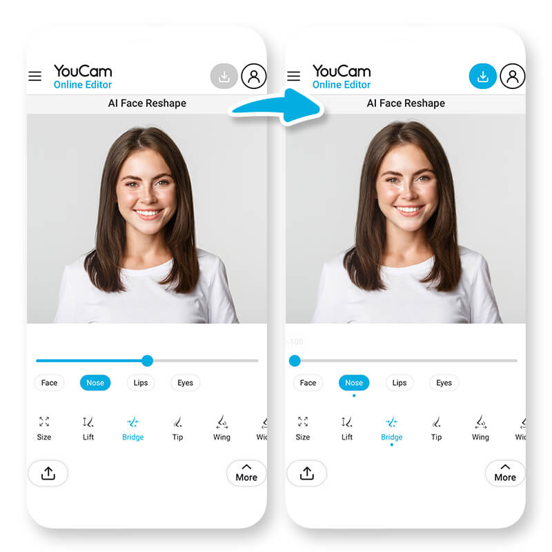 Anleitung zur Nutzung der online Nasenkorrektur Simulation mit YouCam.