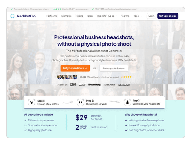 HeadshotPro: Crie foto profissional para perfil com IA HeadshotPro, gerador online de foto profissional com IA.