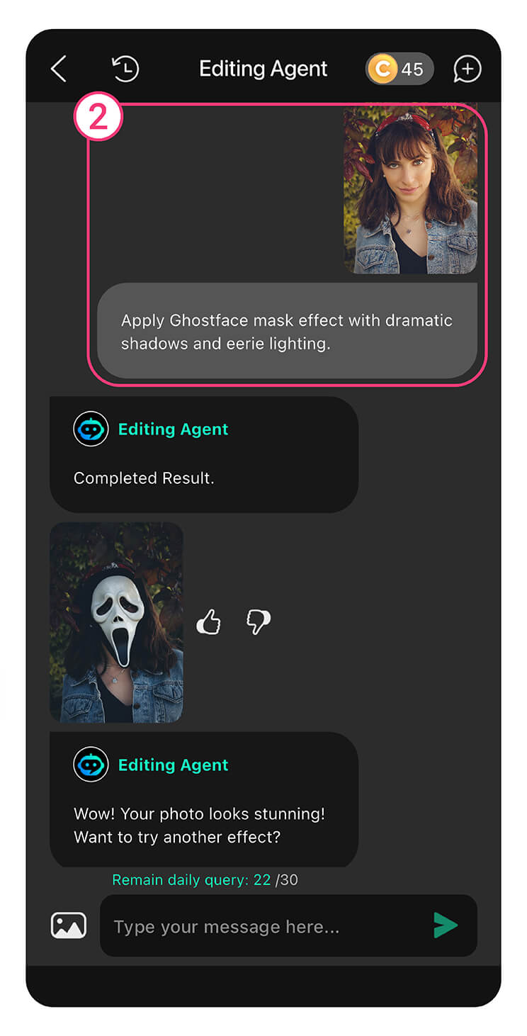 Use Editing Agent to create one-of-a-kind Ghostface photo edits.