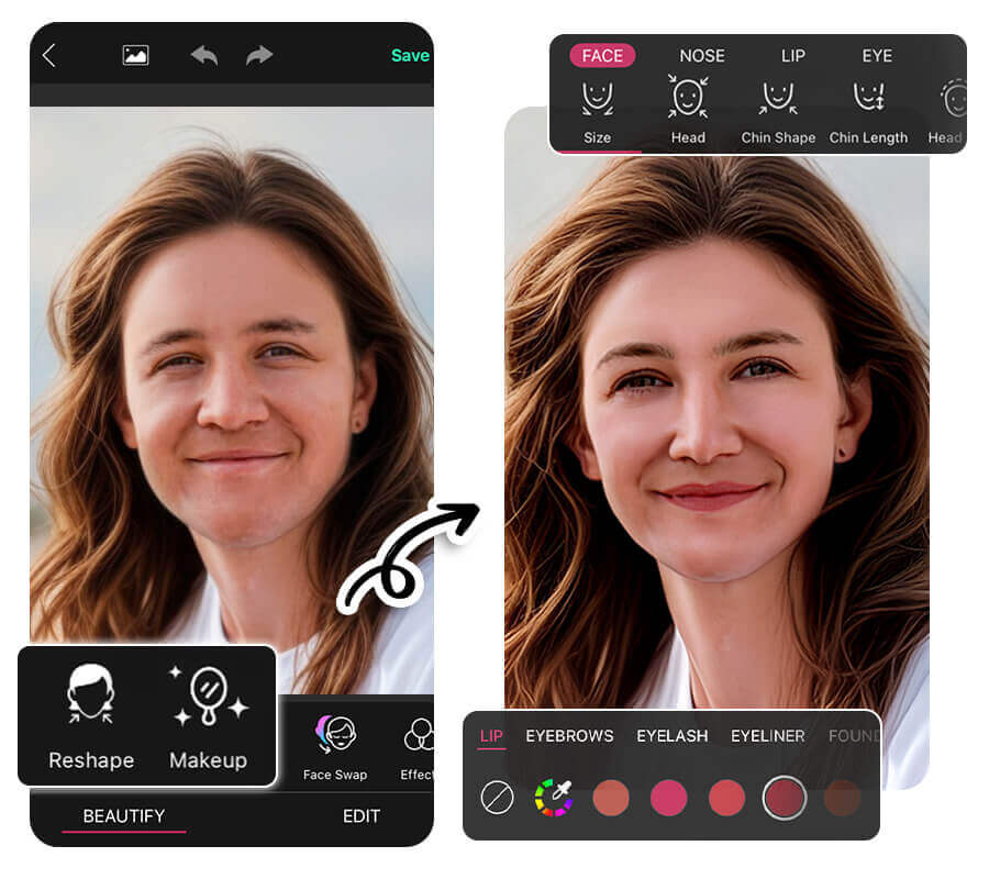 Add makeup for a more realistic gender switch experience Add makeup to Woman Filter for more personalized results