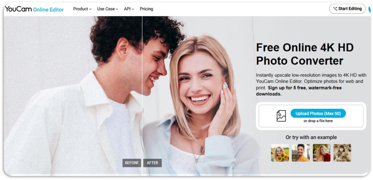 Convertidor de fotos HD gratis online con inteligencia artificial YouCam Online.