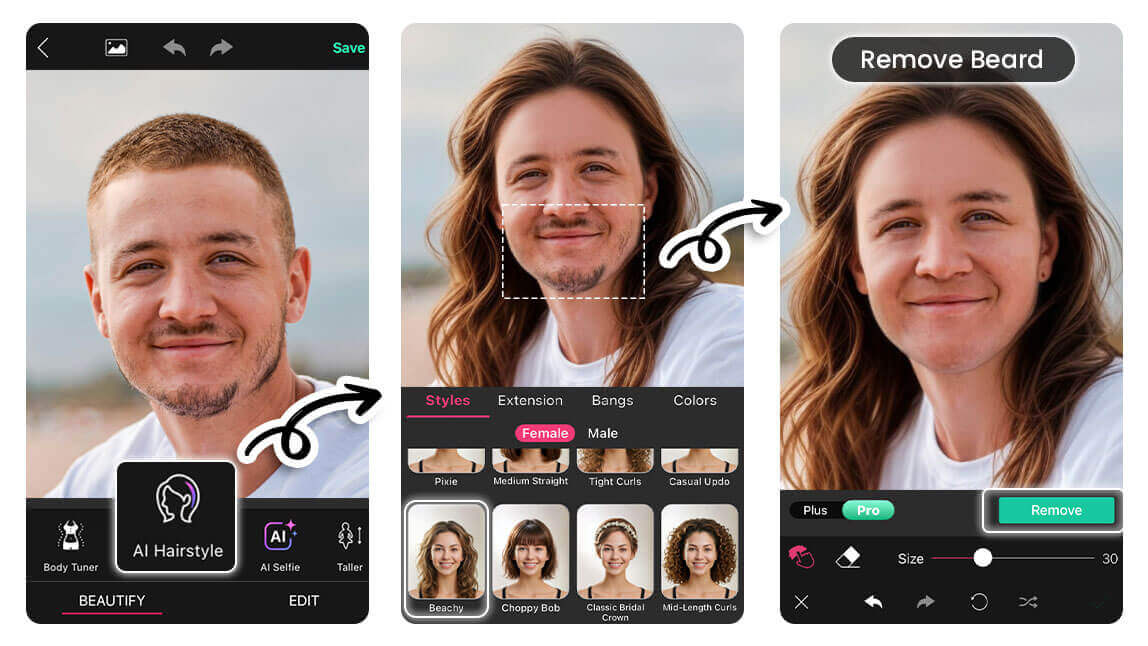 With YouCam Perfect's tool, you can easily see what you'd look like as the opposite gender Explore YouCam Perfect's numerous tools for trying Woman Filter