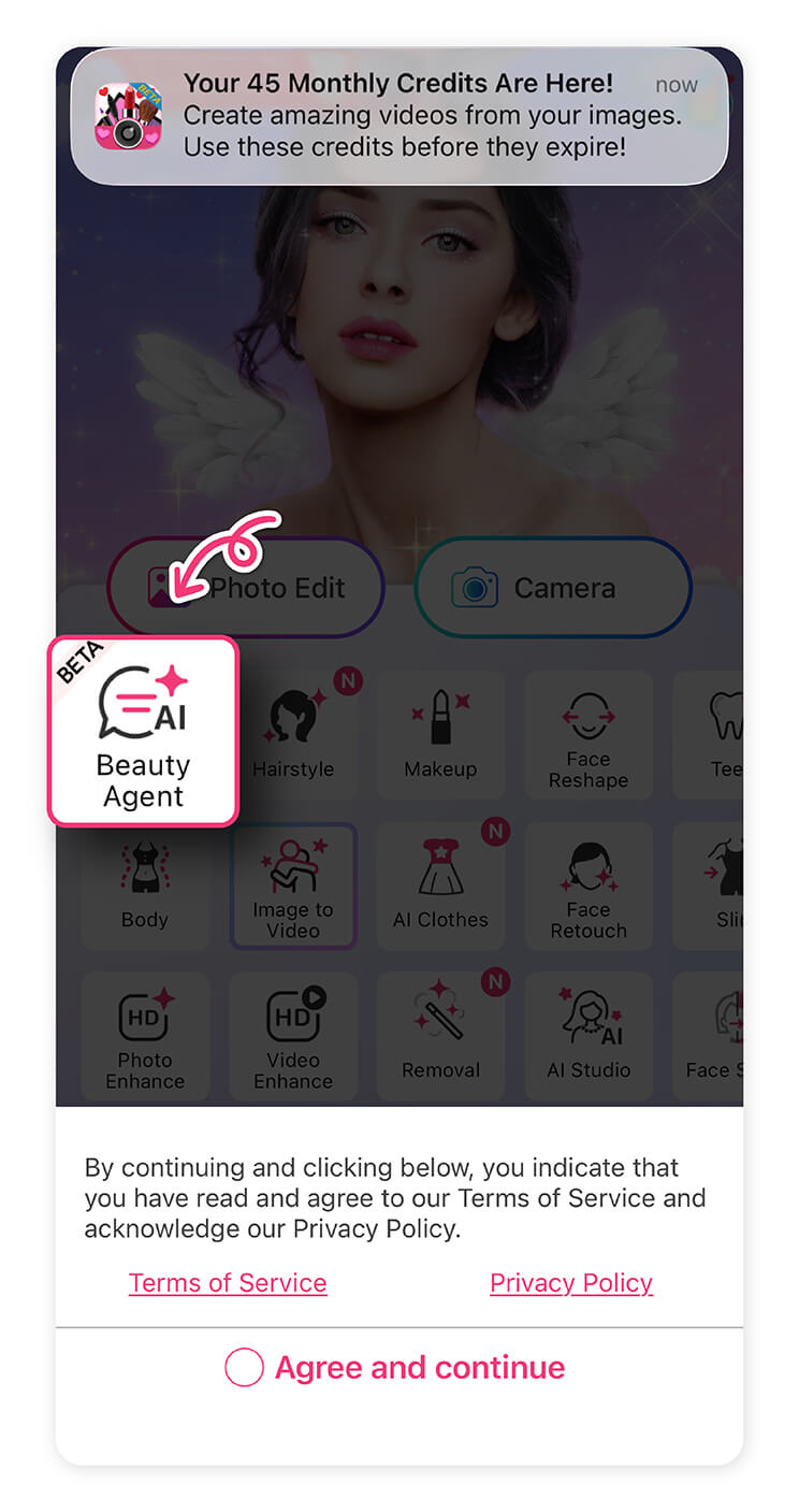Download the app here and choose the beauty agent.