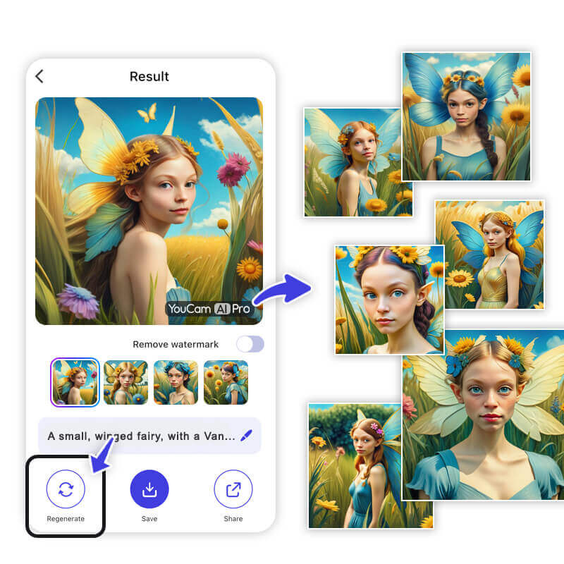 Regenere ilimitadas vezes o wallpaper de Halloween Recurso de regeneração ilimitada de imagens de Halloween no YouCam AI Pro.