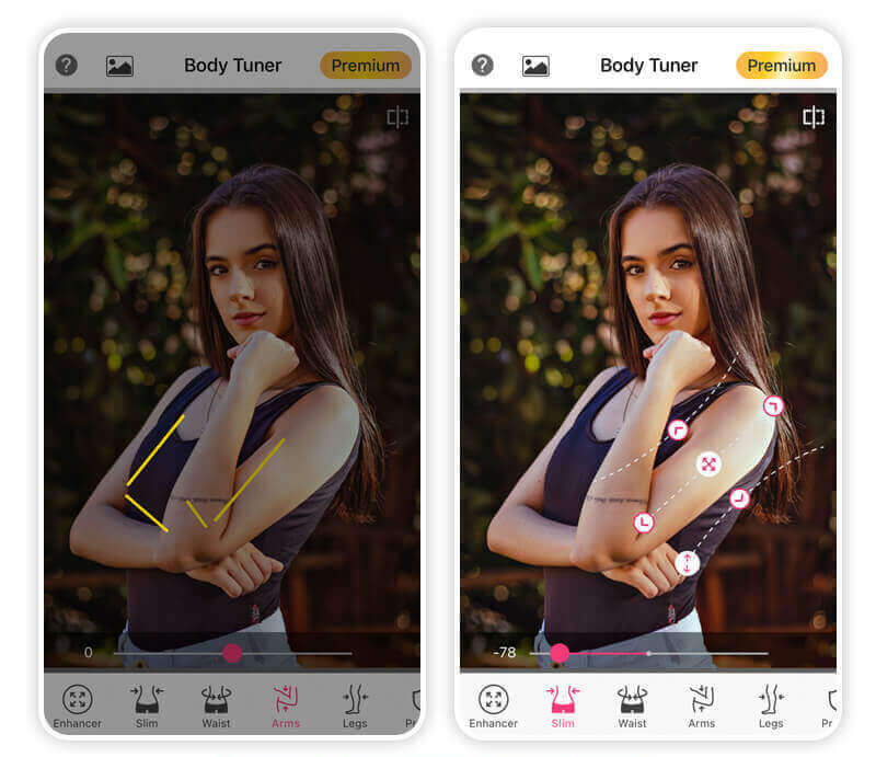 Slim arms in photos with the best body editing app