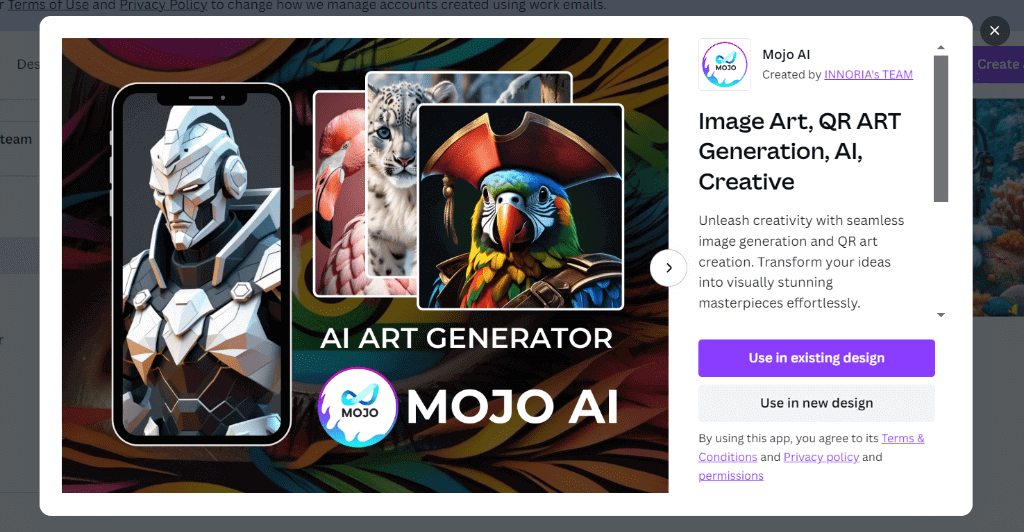 『Canva（MojoAI）』のトップ画面