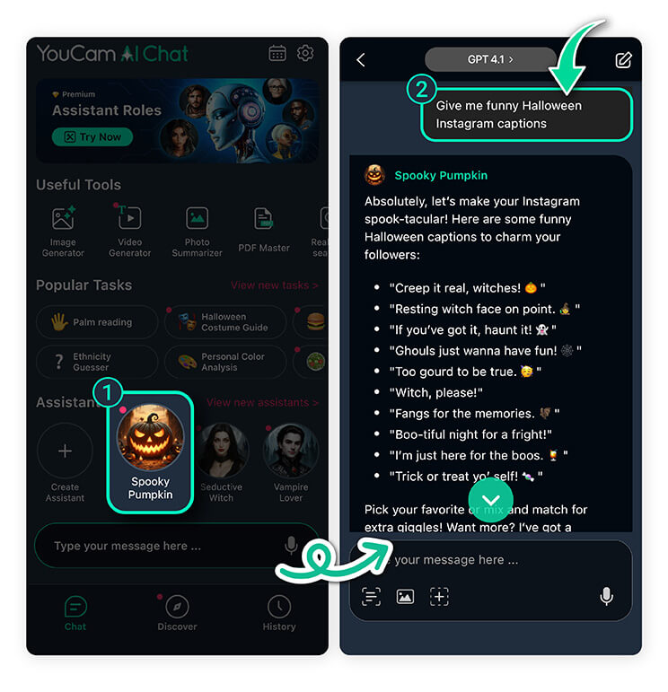 Open the app and start a conversation with the AI