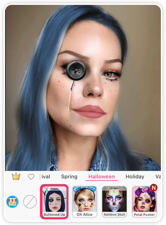 Couleurs cheveux Halloween bleu, filtre Halloween