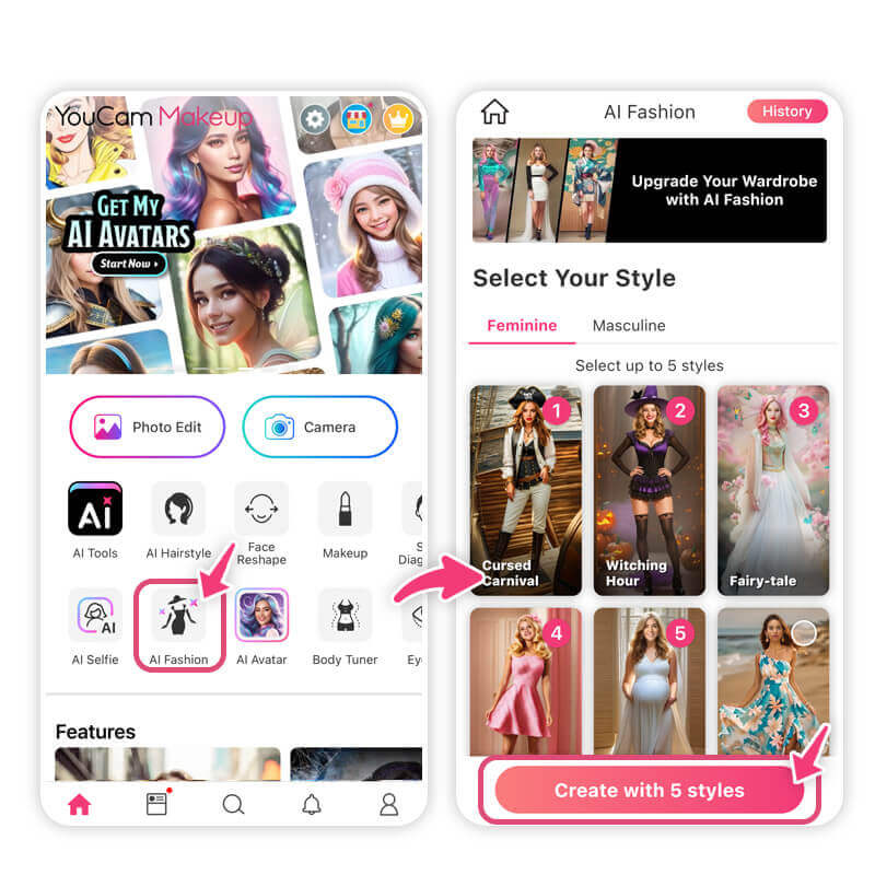 Apri l'app vestiti, scegli sesso e stile ed effettua la prova vestiti halloween