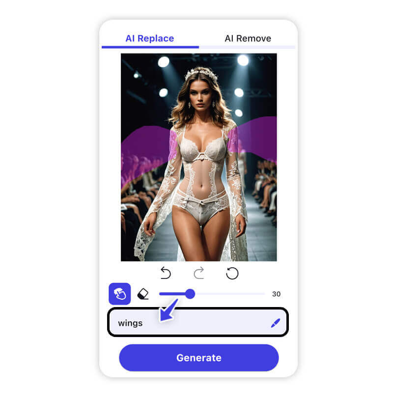 Prompt 'asas de anjo' inserido para gerar o efeito na imagem.