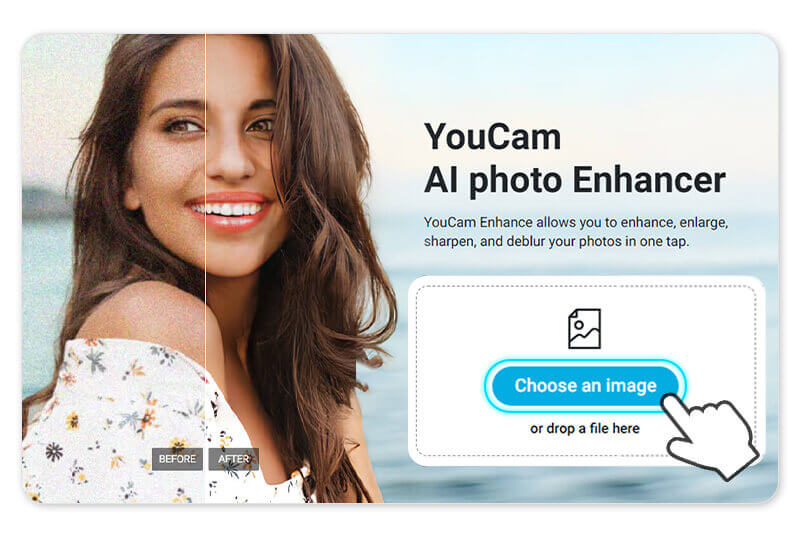 Ferramenta online para restaurar fotos antigas Demonstração da ferramenta online do YouCam Enhance para restaurar fotos antigas grátis.