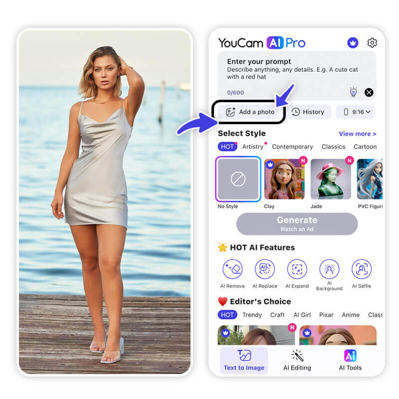 Interface do aplicativo mostrando como enviar uma imagem para aplicar o filtro de anjo.