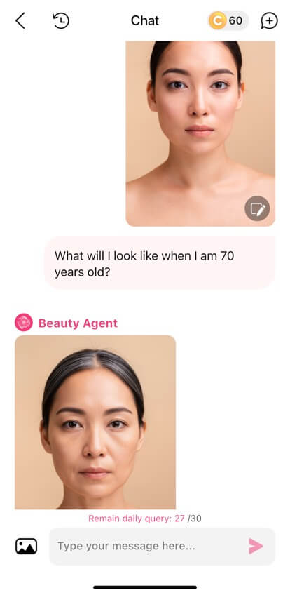 AI Aging filter with YouCam Makeup Beauty Agent
