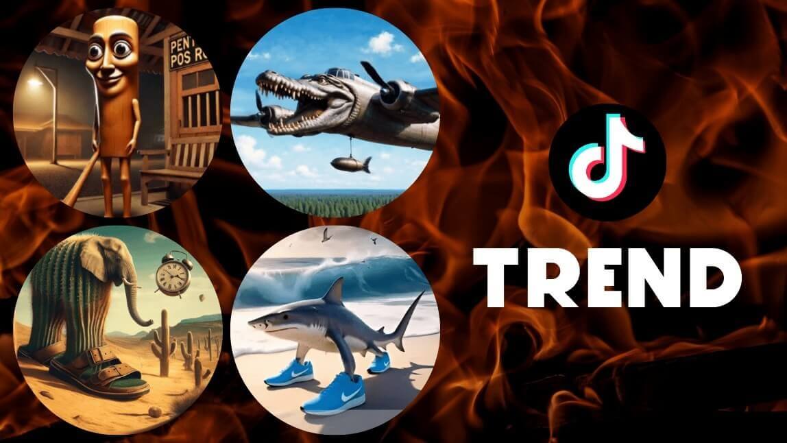 Montagem com os personagens da trend Brainrot Italiano: Tung Tung Tung Sahur, Bombardino Crocodilo, Lirilarila e Tralalero Tralala, com o logo do TikTok ao fundo.
