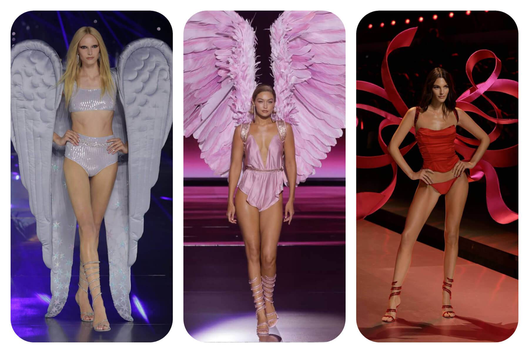 Modelo na passarela com look de anjo da Victoria's Secret.